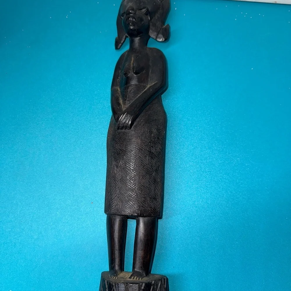 4pcs Wood African Vintage With Hand Carved Tribal Statue - Picture 13 of 14